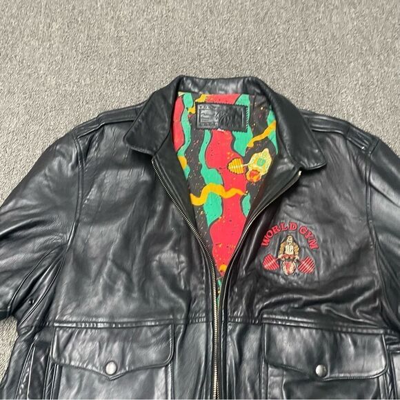 Vintage Tony Nowak Collection World Gym Black Leather Biker Jacket Fits Large XL - Picture 5 of 7